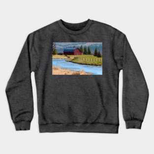 Barn Landscape Painting Crewneck Sweatshirt